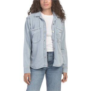 BEACH LUNCH LOUNGE Cotton Blend Cropped Button Down Blouse With Long Sleeves